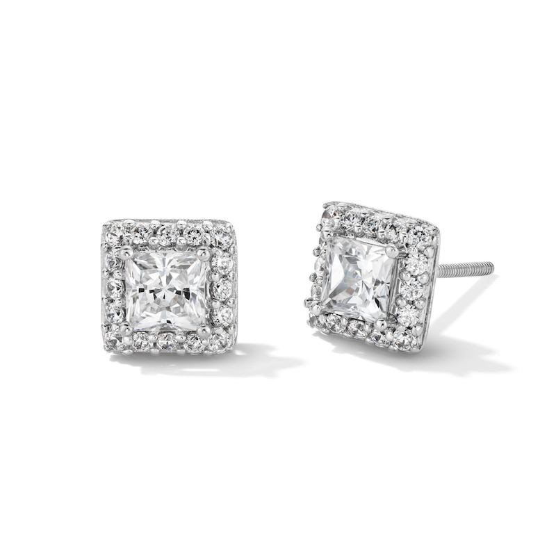 Main Image 1 of 1 CT. T.W. Princess-Cut Certified Lab-Grown Diamond Frame Stud Earrings in 14K White Gold (F/SI2)