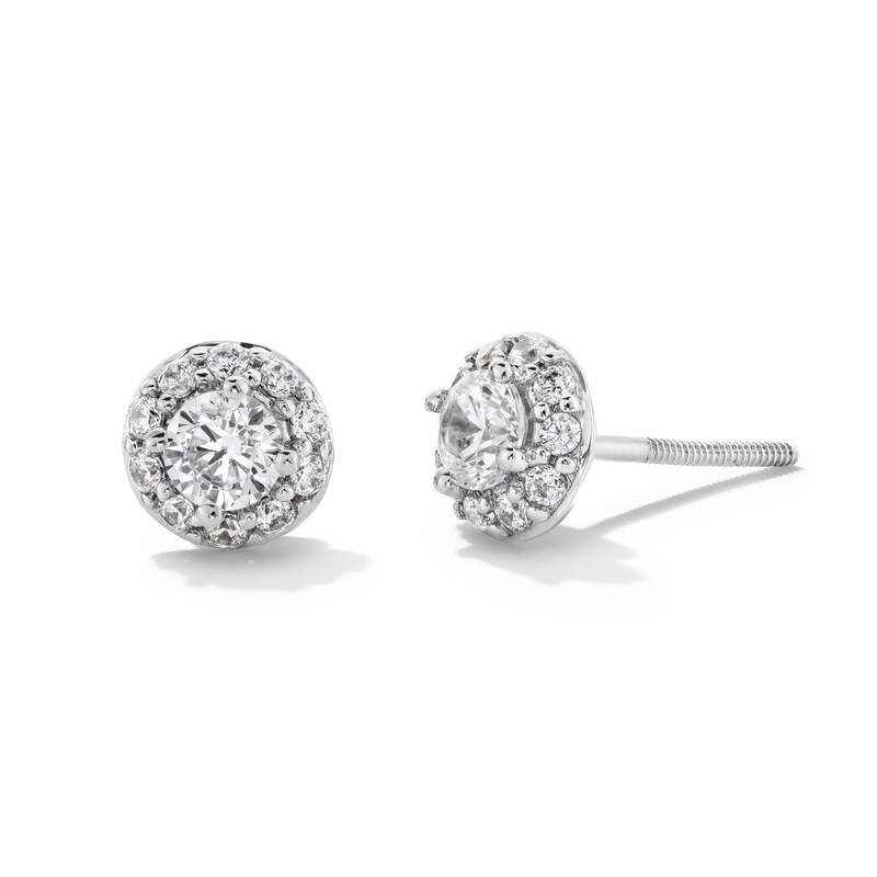 Main Image 1 of 1/2 CT. T.W. Certified Lab-Grown Diamond Frame Stud Earrings in 14K White Gold (F/SI2)
