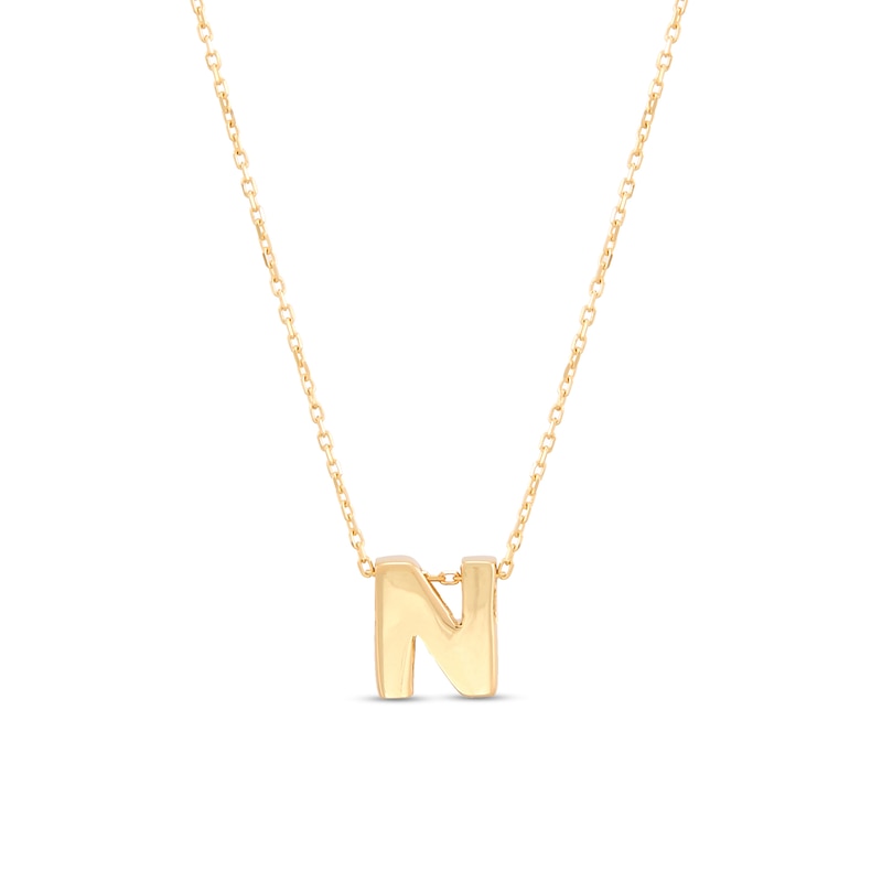 Main Image 1 of Single Initial “N” Pendant in Solid 10K Gold