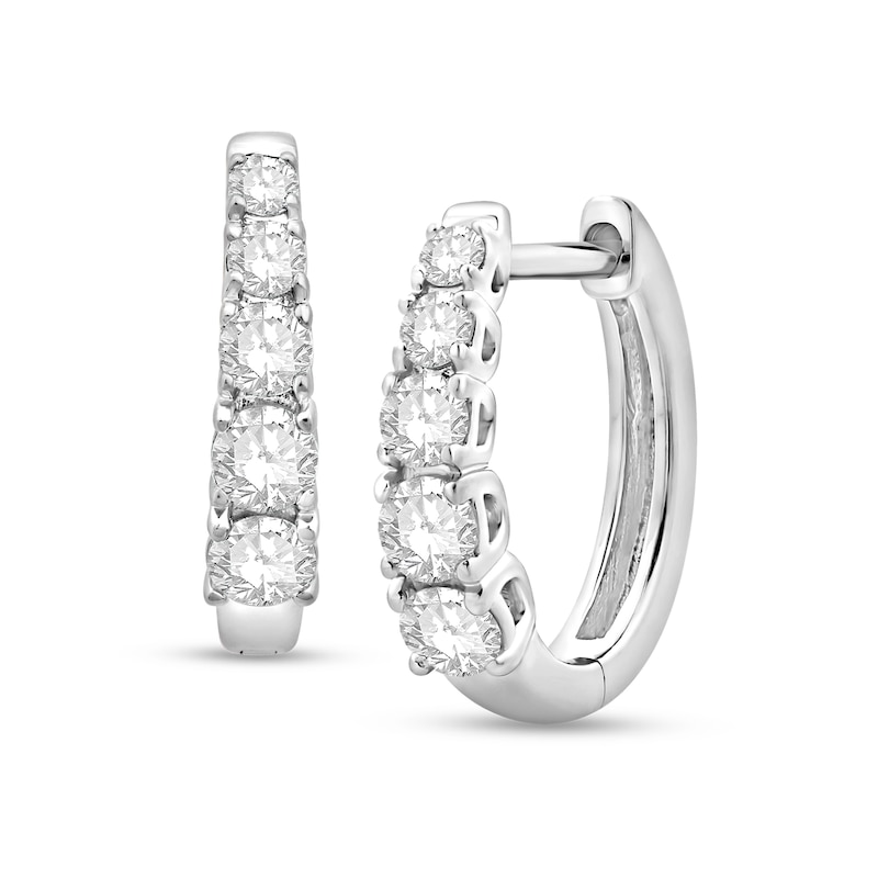 Main Image 1 of 3/8 CT. T.W. Diamond Graduated Five Stone Huggie Hoop Earrings in 10K White Gold