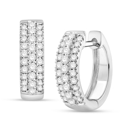 3/8 CT. T.W. Diamond Triple Row Huggie Hoop Earrings in 10K White Gold