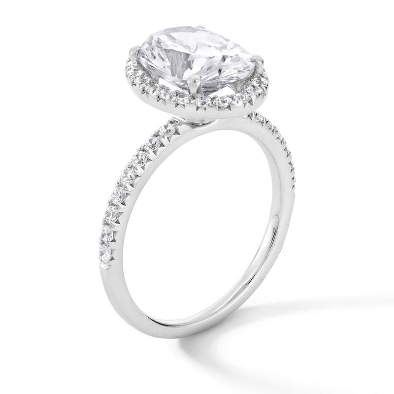 Main Image 2 of 3-1/2 CT. T.W. Oval Certified Lab-Grown Diamond Frame Engagement Ring in 14K White Gold (F/VS2)