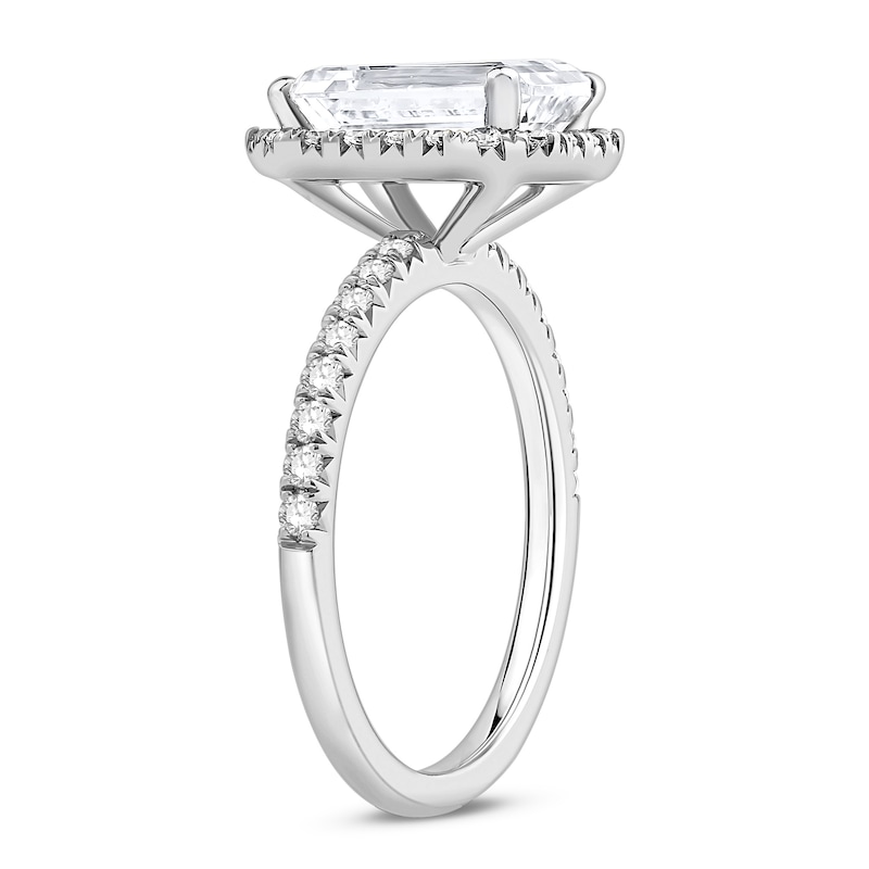 Main Image 2 of 3-1/2 CT. T.W. Emerald-Cut Certified Lab-Grown Diamond Frame Engagement Ring in 14K White Gold (F/VS2)