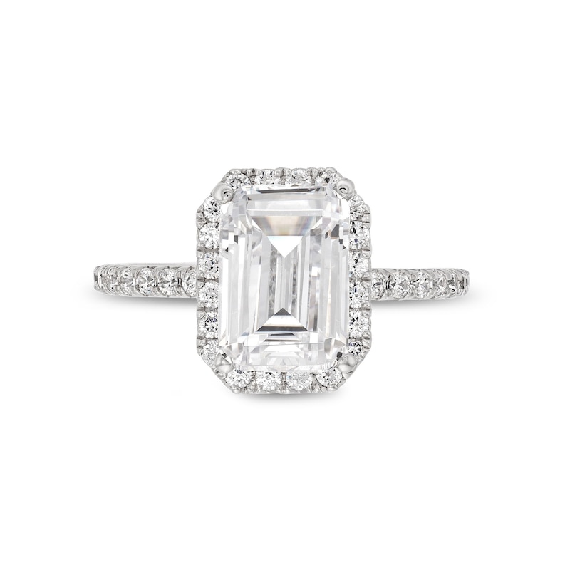 Main Image 4 of 3-1/2 CT. T.W. Emerald-Cut Certified Lab-Grown Diamond Frame Engagement Ring in 14K White Gold (F/VS2)