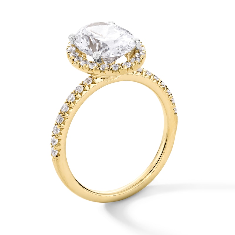 Main Image 2 of 3-1/2 CT. T.W. Oval Certified Lab-Grown Diamond Frame Engagement Ring in 14K Gold (F/VS2)