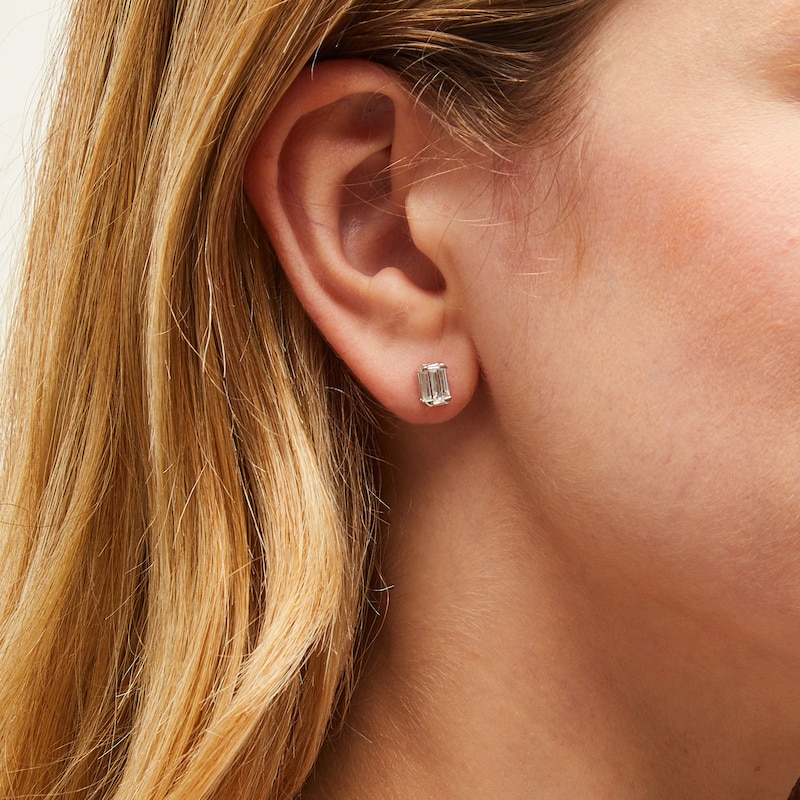 Main Image 2 of 1/2 CT. T.W. Emerald-Shaped Lab-Grown Multi-Diamond Stud Earrings in Sterling Silver (I/SI2)