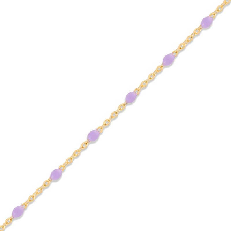 Main Image 2 of Purple Enamel Rice Bead Station Chain Necklace in Solid 14K Gold