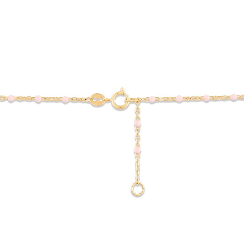 Main Image 3 of Pink Enamel Bead Station Chain with Cross Necklace in 14K Gold