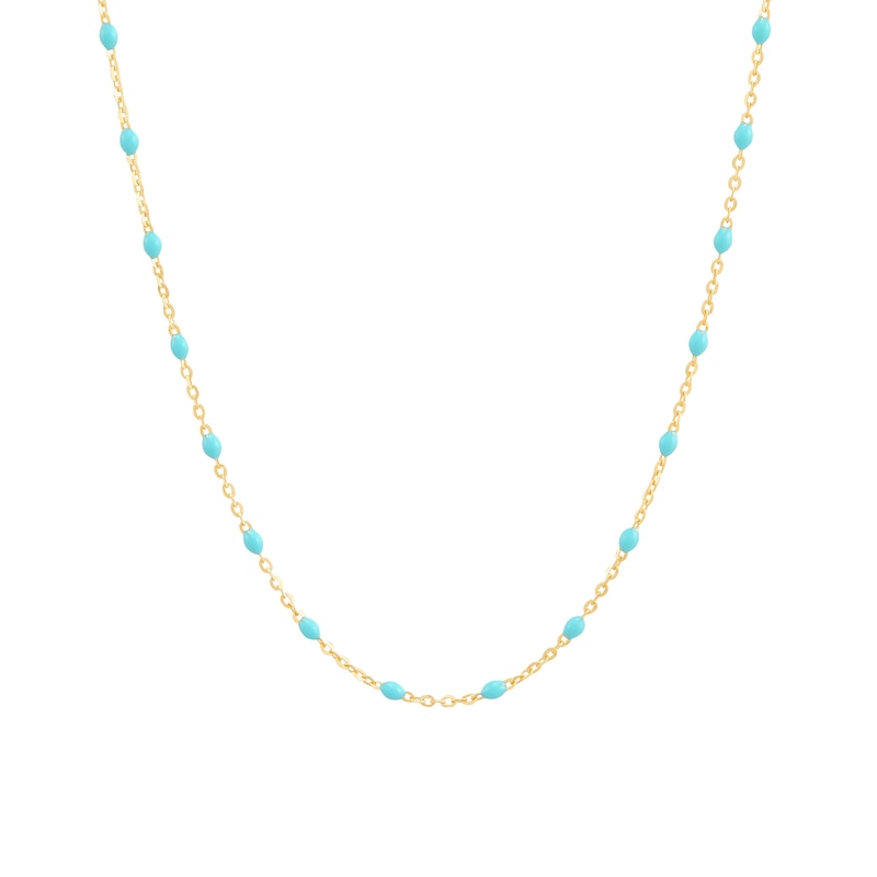 Main Image 1 of Turquoise Enamel Rice Bead Station Chain Necklace in Solid 14K Gold