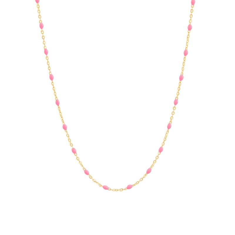 Main Image 1 of Pink Enamel Rice Bead Station Chain Necklace in Solid 14K Gold