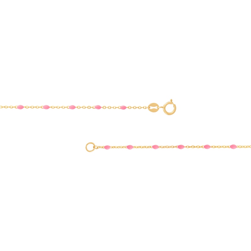 Main Image 2 of Pink Enamel Rice Bead Station Chain Necklace in Solid 14K Gold