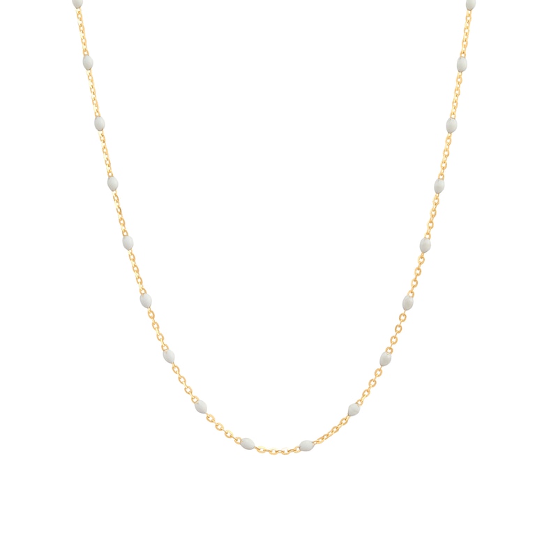 Main Image 1 of White Enamel Rice Bead Station Chain Necklace in Solid 14K Gold