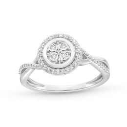 1/10 CT. T.W. Multi-Diamond Frame Twist Shank Ring in Sterling Silver