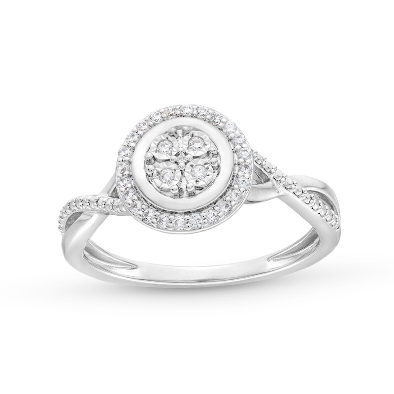 Main Image 1 of 1/10 CT. T.W. Multi-Diamond Frame Twist Shank Ring in Sterling Silver