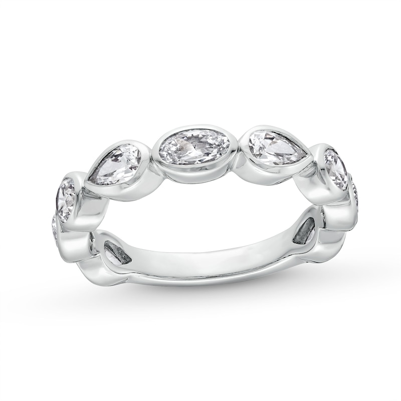 Main Image 1 of 1-1/2 CT. T.W. Multi-Shaped Certified Lab-Grown Diamond Bezel-Set Anniversary Band in 14K White Gold (F/VS2)