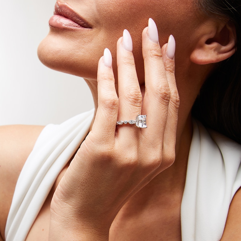 Main Image 2 of 3-3/4 CT. T.W. Emerald-Cut Certified Lab-Grown Diamond Alternating Shank Engagement Ring in 14K White Gold (F/VS2)