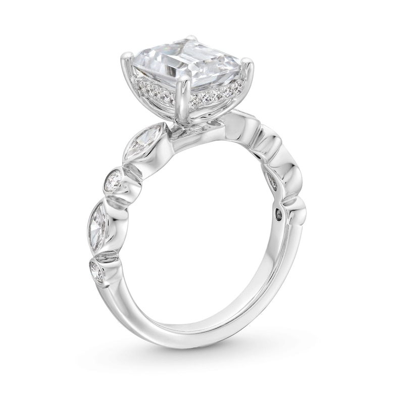 Main Image 3 of 3-3/4 CT. T.W. Emerald-Cut Certified Lab-Grown Diamond Alternating Shank Engagement Ring in 14K White Gold (F/VS2)