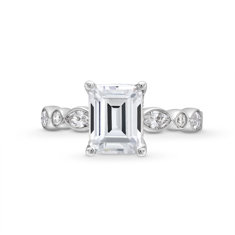 Main Image 4 of 3-3/4 CT. T.W. Emerald-Cut Certified Lab-Grown Diamond Alternating Shank Engagement Ring in 14K White Gold (F/VS2)