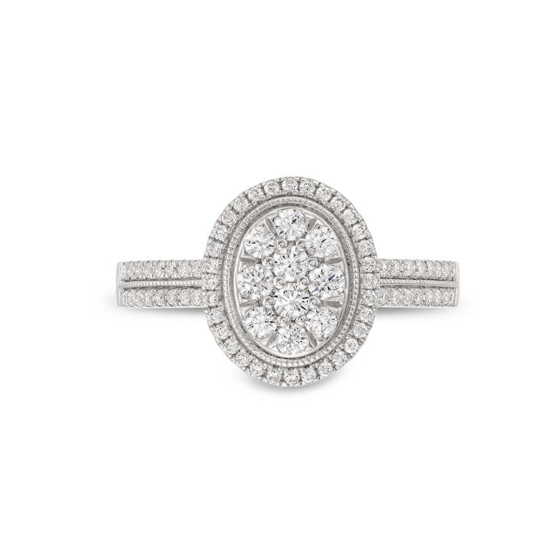 Main Image 2 of 1/2 CT. T.W. Oval Multi-Diamond Frame Double Row Vintage-Style Engagement Ring in 10K White Gold
