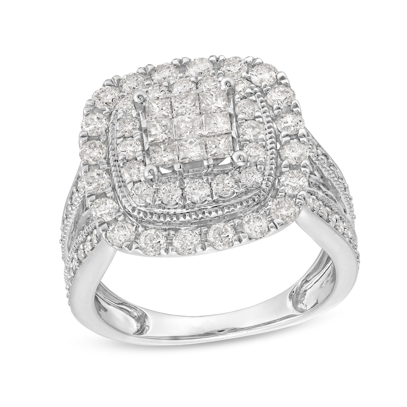 Main Image 1 of 2 CT. T.W. Princess-Cut Multi-Diamond Double Cushion Frame Multi-Row Engagement Ring in 10K White Gold