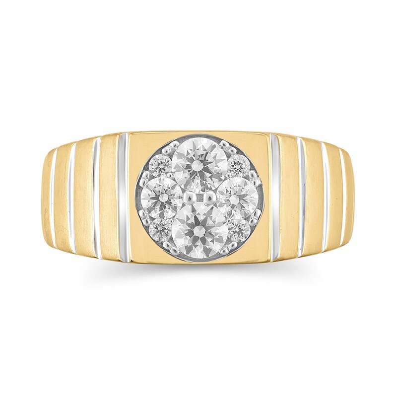 Main Image 3 of 1 CT. T.W. Multi-Diamond Square-Top Ribbed Shank Ring in 14K Two-Tone Gold