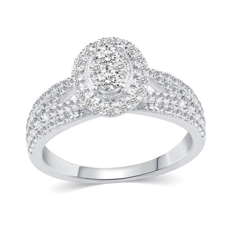 Main Image 1 of 1 CT. T.W. Oval Multi-Diamond Frame Split Shank Engagement Ring in 14K White Gold