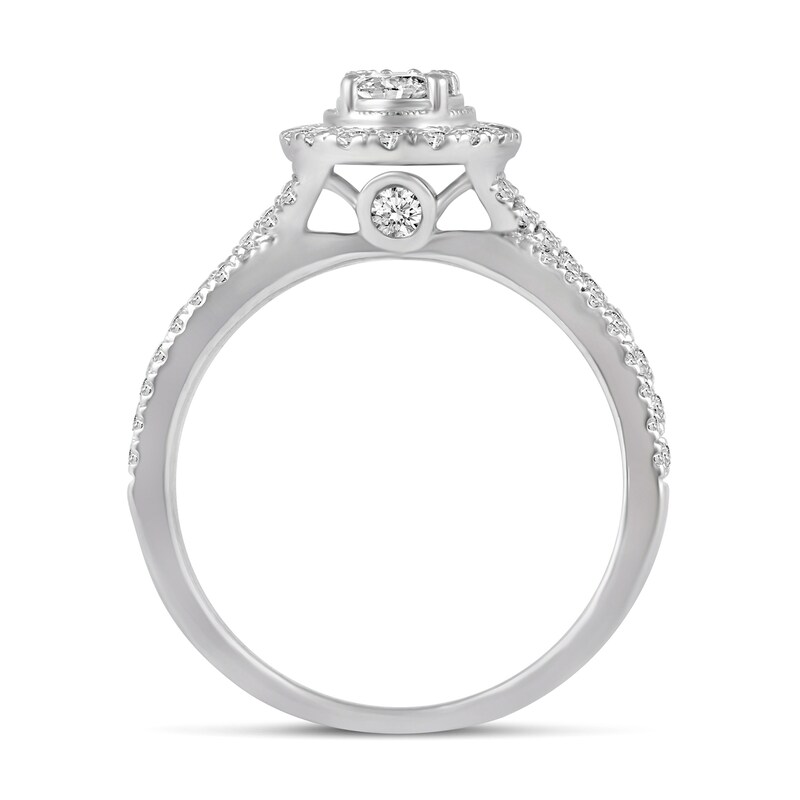 Main Image 2 of 1 CT. T.W. Oval Multi-Diamond Frame Split Shank Engagement Ring in 14K White Gold