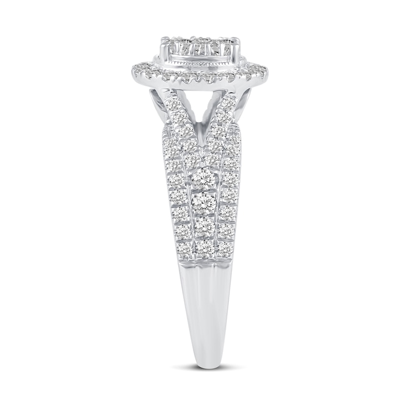 Main Image 3 of 1 CT. T.W. Oval Multi-Diamond Frame Split Shank Engagement Ring in 14K White Gold