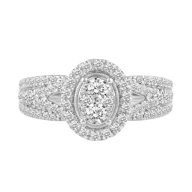 Main Image 4 of 1 CT. T.W. Oval Multi-Diamond Frame Split Shank Engagement Ring in 14K White Gold