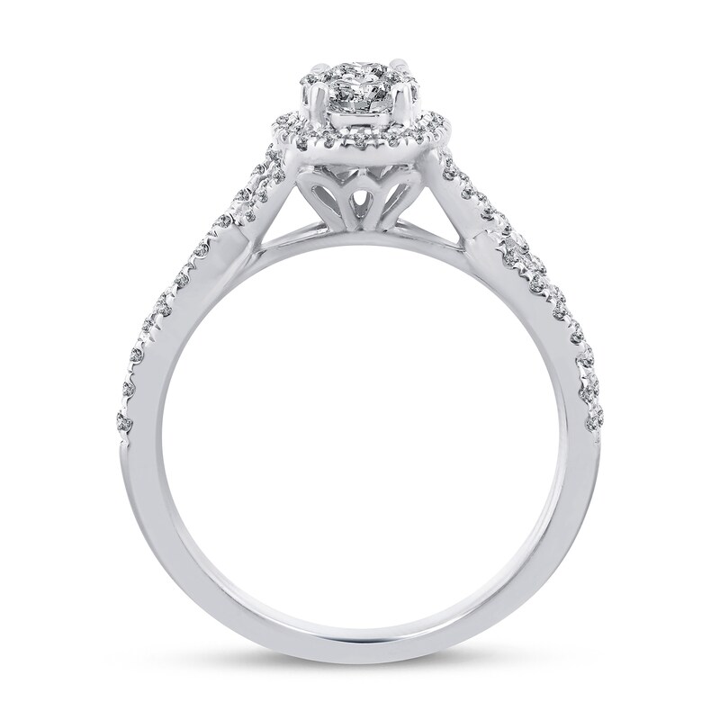 Main Image 4 of 1-1/8 CT. T.W. Oval Multi-Diamond Frame Twist Shank Bridal Set in 14K White Gold