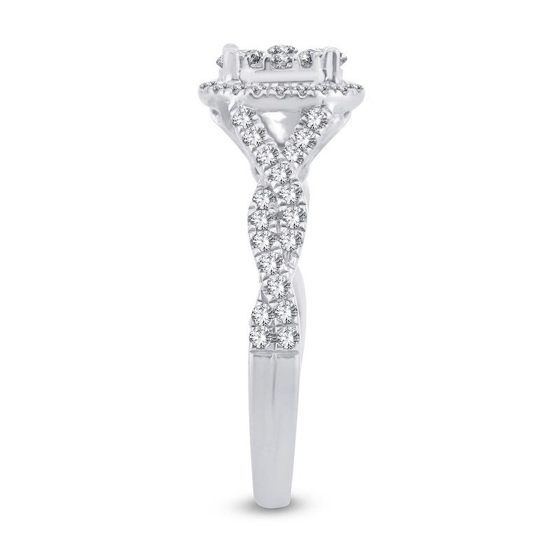 Main Image 5 of 1-1/8 CT. T.W. Oval Multi-Diamond Frame Twist Shank Bridal Set in 14K White Gold