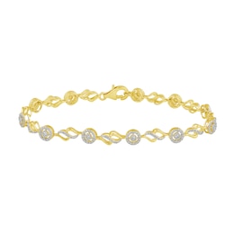1/4 CT. T.W. Diamond Frame Wave Link Alternating Bracelet in Sterling Silver with 14K Gold Plate - 7.5"