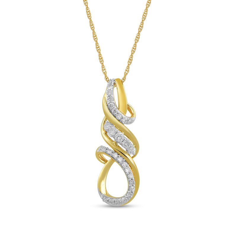 Main Image 1 of 1/4 CT. T.W. Diamond Cascading Swirl Drop Pendant in 10K Gold