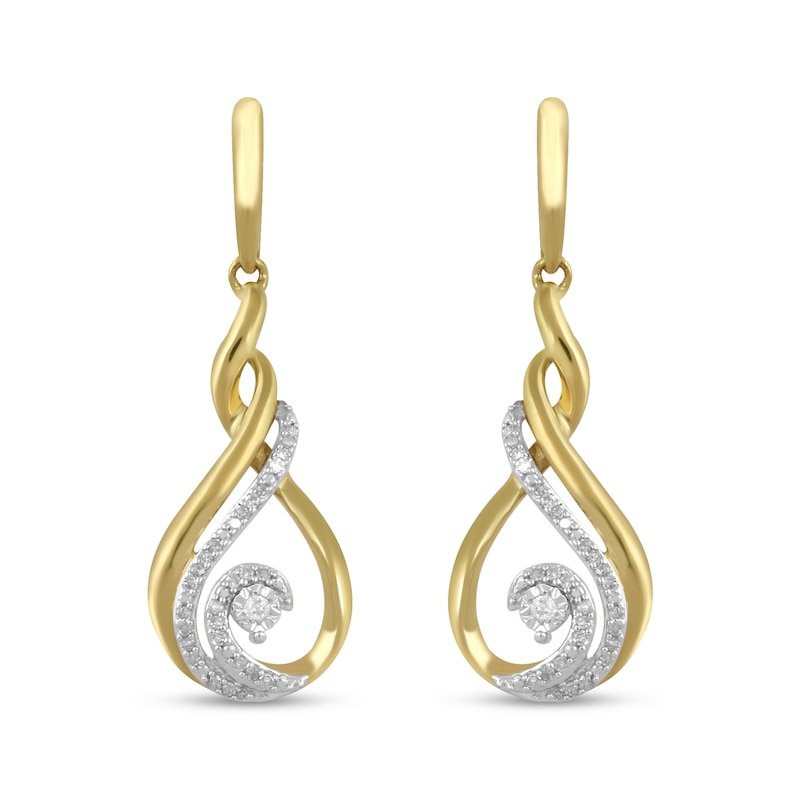 Main Image 1 of 1/10 CT. T.W. Diamond Cascading Open Wave Drop Earrings in Sterling Silver with 14K Gold Plate