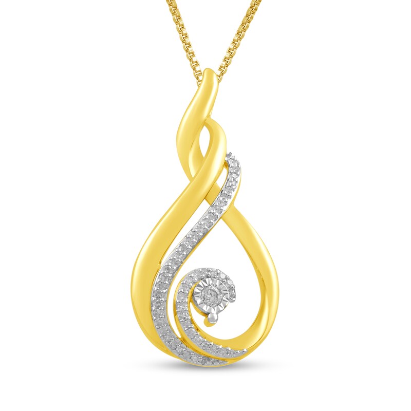 Main Image 1 of 1/10 CT. T.W. Diamond Cascading Open Wave Pendant in Sterling Silver with 14K Gold Plate