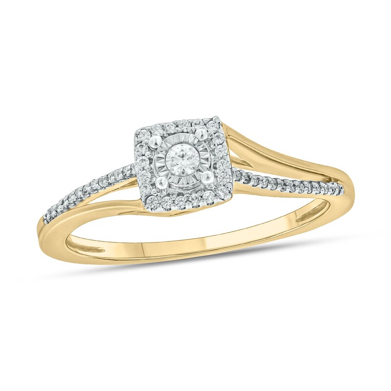 Main Image 1 of 1/10 CT. T.W. Diamond Square Frame Split Shank Ring in 10K Gold