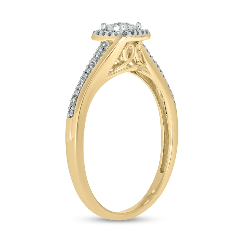 Main Image 2 of 1/10 CT. T.W. Diamond Square Frame Split Shank Ring in 10K Gold