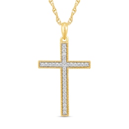 1/10 CT. T.W. Diamond Vintage-Style Cross Pendant in Sterling Silver with 14K Gold Plate