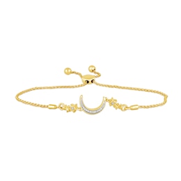 Diamond Accent Crescent Moon with Stars Bolo Bracelet in Sterling Silver with 14K Gold Plate - 9"