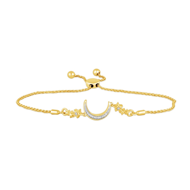 Main Image 1 of Diamond Accent Crescent Moon with Stars Bolo Bracelet in Sterling Silver with 14K Gold Plate - 9"