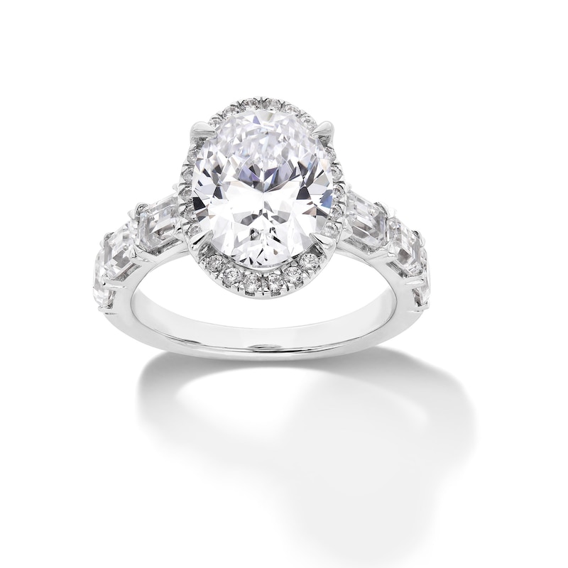 Main Image 1 of 5 CT. T.W. Oval and Emerald-Cut Certified Lab-Grown Diamond Frame Engagement Ring in 14K White Gold (F/VS2)