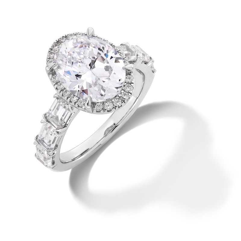 Main Image 3 of 5 CT. T.W. Oval and Emerald-Cut Certified Lab-Grown Diamond Frame Engagement Ring in 14K White Gold (F/VS2)