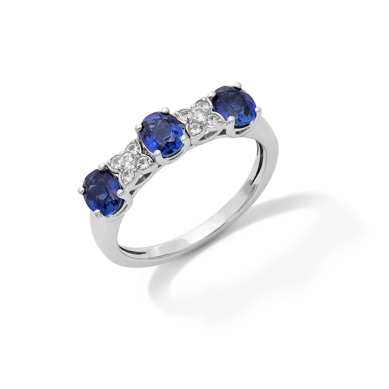 Main Image 3 of Oval Blue and White Lab-Created Sapphire Drop Pendant, Bolo Bracelet, Earrings and Ring Set in Sterling Silver - Size 7
