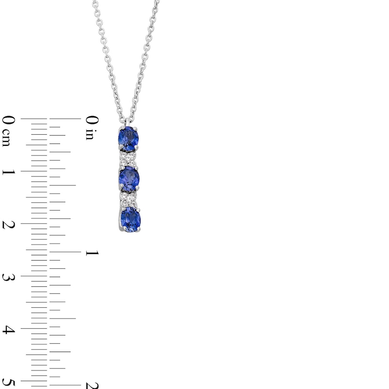 Main Image 4 of Oval Blue and White Lab-Created Sapphire Drop Pendant, Bolo Bracelet, Earrings and Ring Set in Sterling Silver - Size 7