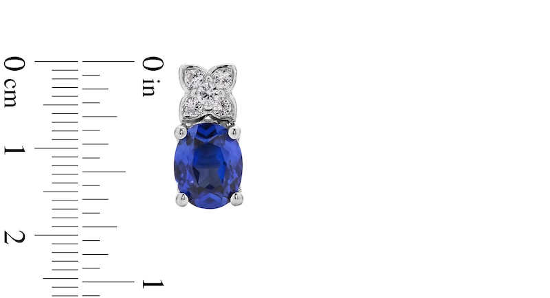 Main Image 5 of Oval Blue and White Lab-Created Sapphire Drop Pendant, Bolo Bracelet, Earrings and Ring Set in Sterling Silver - Size 7