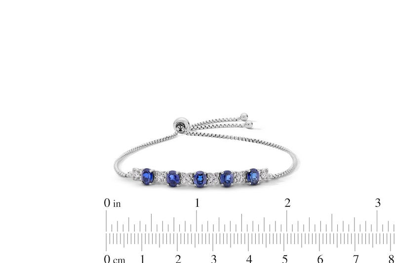 Main Image 6 of Oval Blue and White Lab-Created Sapphire Drop Pendant, Bolo Bracelet, Earrings and Ring Set in Sterling Silver - Size 7