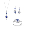Thumbnail Image 1 of Oval Blue and White Lab-Created Sapphire Bypass Frame Drop Pendant, Earrings and Ring Set in Sterling Silver - Size 7