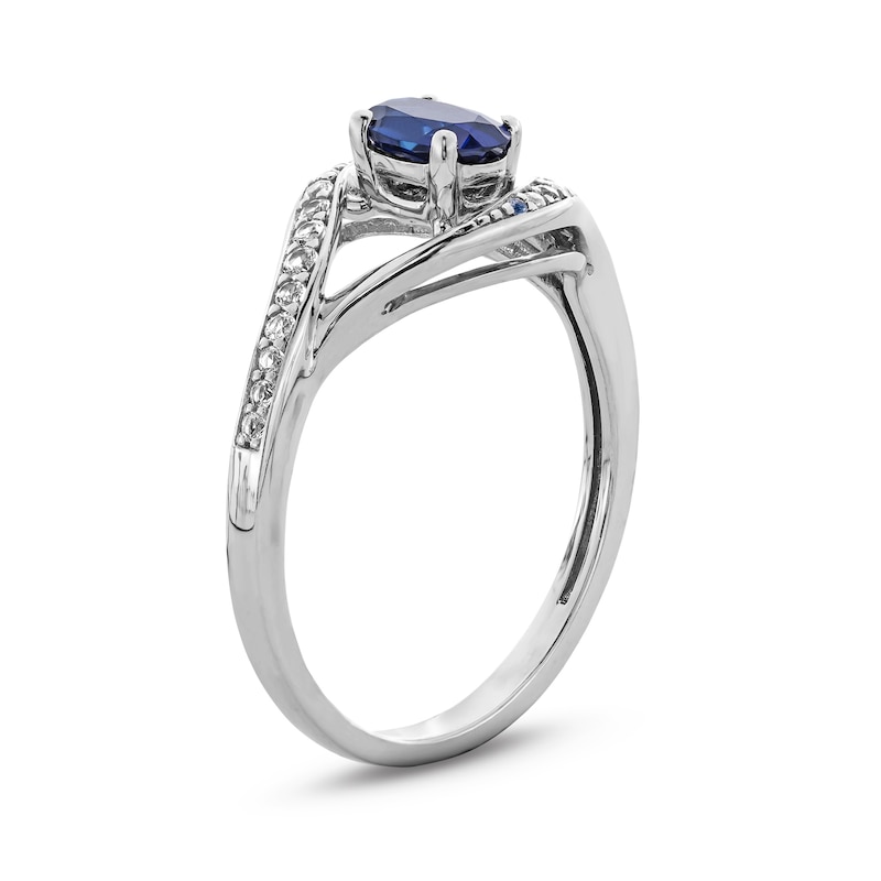Main Image 3 of Oval Blue and White Lab-Created Sapphire Bypass Frame Drop Pendant, Earrings and Ring Set in Sterling Silver - Size 7