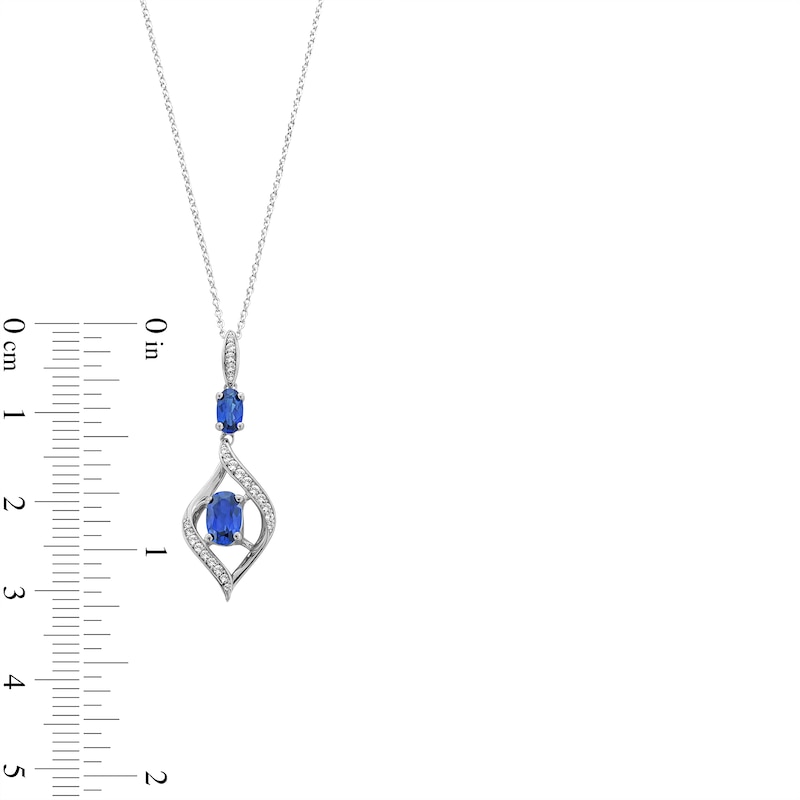 Main Image 5 of Oval Blue and White Lab-Created Sapphire Bypass Frame Drop Pendant, Earrings and Ring Set in Sterling Silver - Size 7