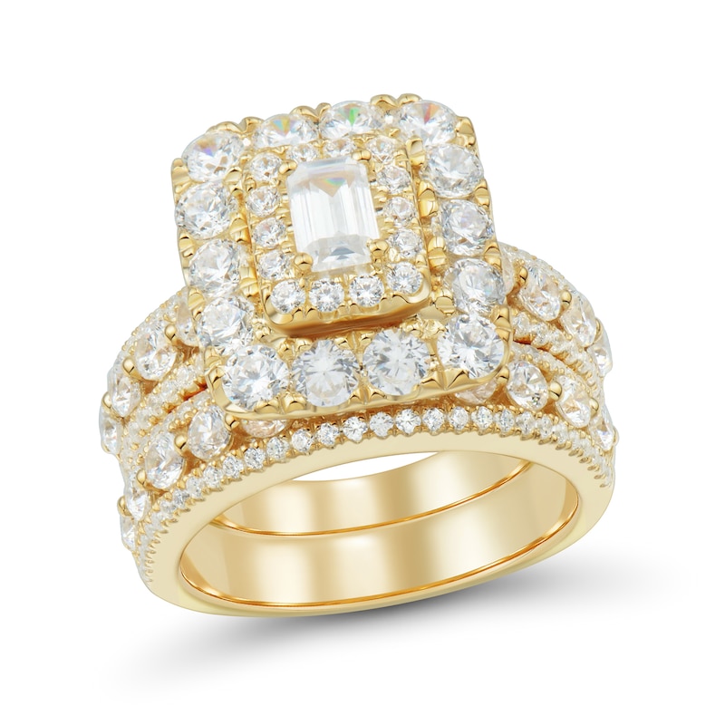 Main Image 1 of 4 CT. T.W. Emerald-Cut Diamond Double Frame Triple Row Bridal Set in 14K Gold